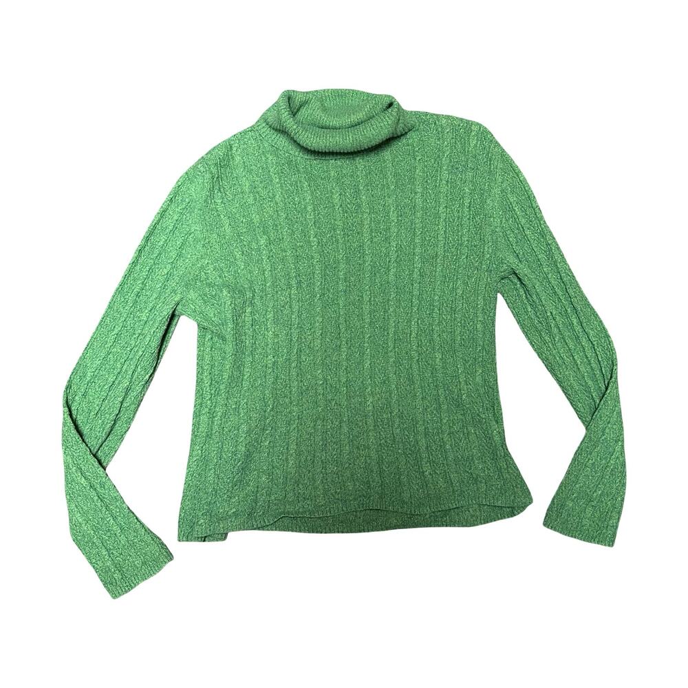 Vintage Caslon Cotton Knit Turtleneck Sweater Womens Size Large Green Casual